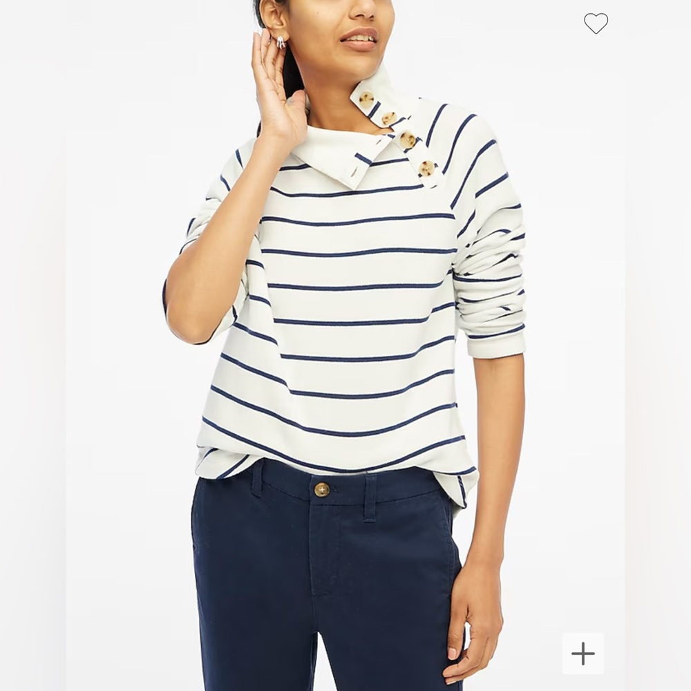 J. Crew Factory Cream & Navy Striped Button-Shoulder Sweatshirt